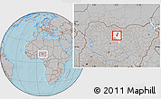 Gray Location Map of Kura, highlighted parent region, hill shading