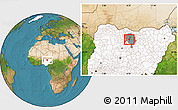 Satellite Location Map of Kura, highlighted country, highlighted parent region