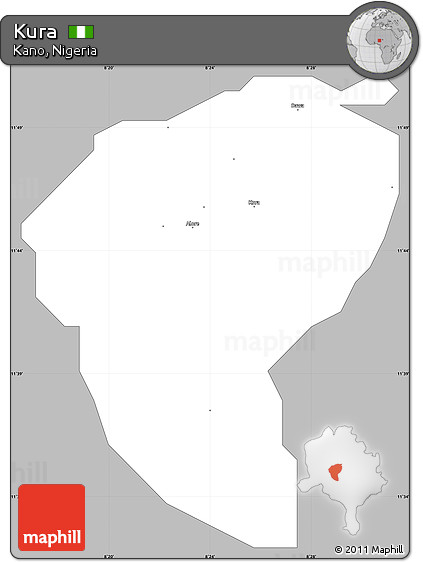 Gray Simple Map of Kura, single color outside