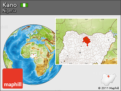 Physical Location Map of Kano, highlighted country