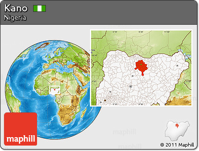 Physical Location Map of Kano, highlighted country