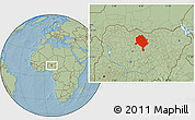 Savanna Style Location Map of Kano, hill shading