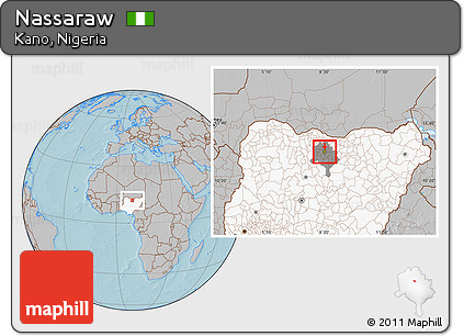 Gray Location Map of Nassaraw, highlighted country, highlighted parent region, hill shading