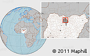 Gray Location Map of Nassaraw, highlighted country, highlighted parent region, hill shading