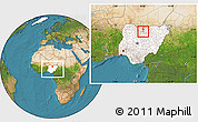 Satellite Location Map of Nassaraw, highlighted country, within the entire country