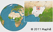 Satellite Location Map of Nassaraw, highlighted country, highlighted parent region, within the entire country