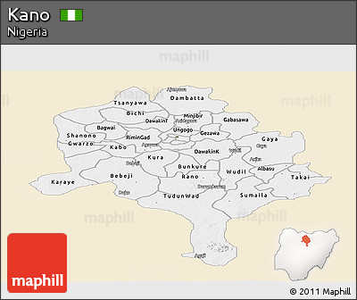 Classic Style Panoramic Map of Kano, single color outside