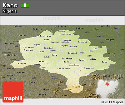 Physical Panoramic Map of Kano, darken