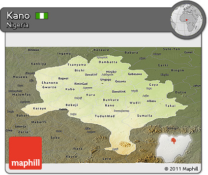 Physical Panoramic Map of Kano, darken