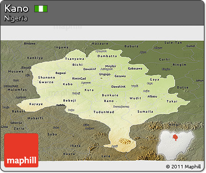 Physical Panoramic Map of Kano, darken