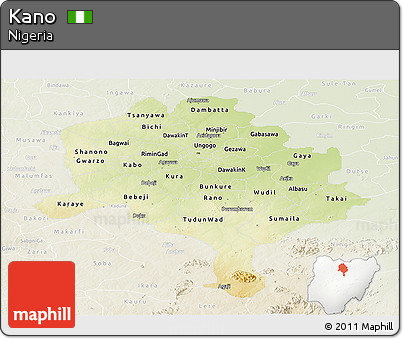 Physical Panoramic Map of Kano, lighten
