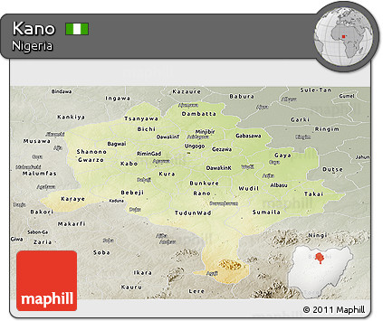 Physical Panoramic Map of Kano, semi-desaturated