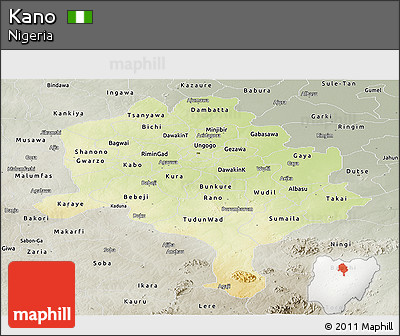 Physical Panoramic Map of Kano, semi-desaturated