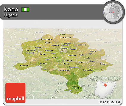 Satellite Panoramic Map of Kano, lighten