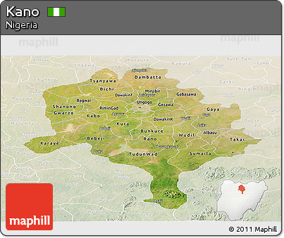 Satellite Panoramic Map of Kano, lighten