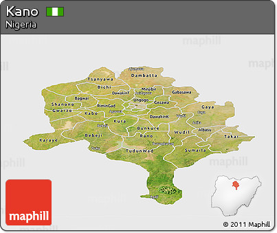 Satellite Panoramic Map of Kano, single color outside