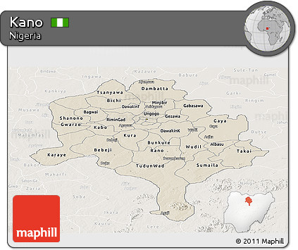 Shaded Relief Panoramic Map of Kano, lighten