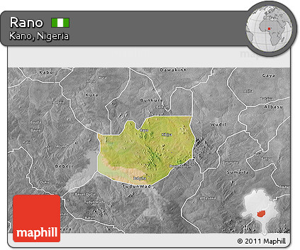 Satellite 3D Map of Rano, desaturated