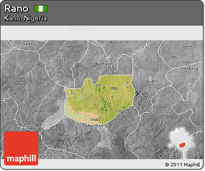 Satellite 3D Map of Rano, desaturated