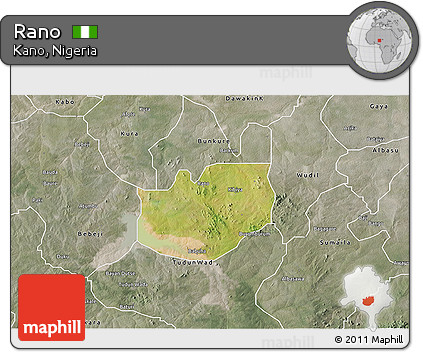 Satellite 3D Map of Rano, semi-desaturated