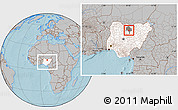 Gray Location Map of Rano, highlighted country, highlighted parent region, within the entire country, hill shading
