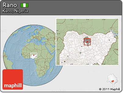 Savanna Style Location Map of Rano, highlighted country, highlighted parent region, hill shading