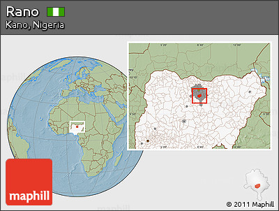 Savanna Style Location Map of Rano, highlighted country, highlighted parent region, hill shading