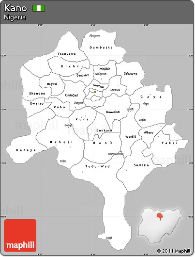 Gray Simple Map of Kano, single color outside