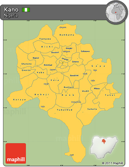 Savanna Style Simple Map of Kano, single color outside