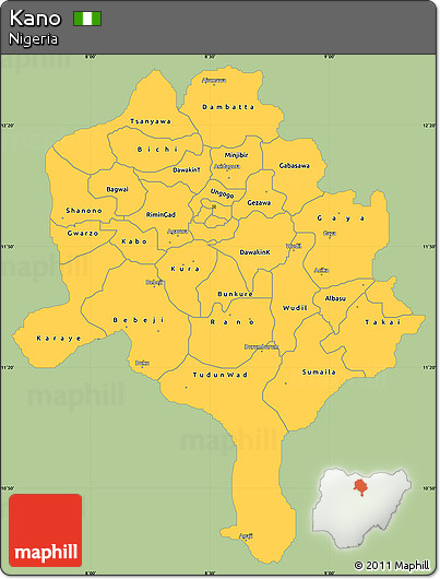 Savanna Style Simple Map of Kano, single color outside