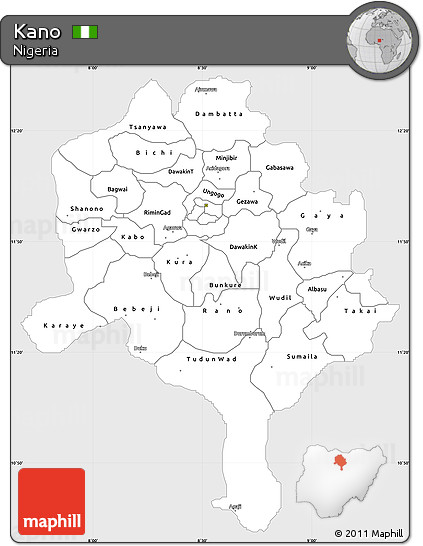 Silver Style Simple Map of Kano, single color outside