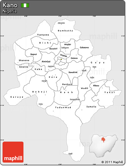 Silver Style Simple Map of Kano, single color outside