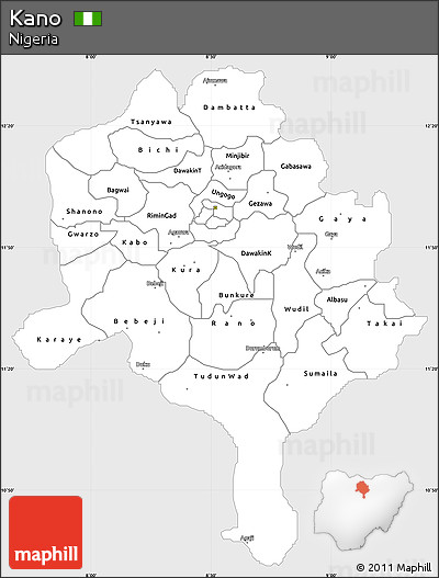 Silver Style Simple Map of Kano, single color outside