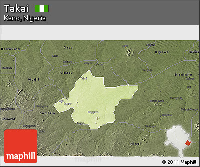 Physical 3D Map of Takai, darken