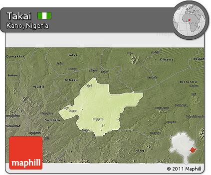 Physical 3D Map of Takai, darken