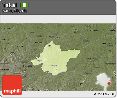 Physical 3D Map of Takai, darken