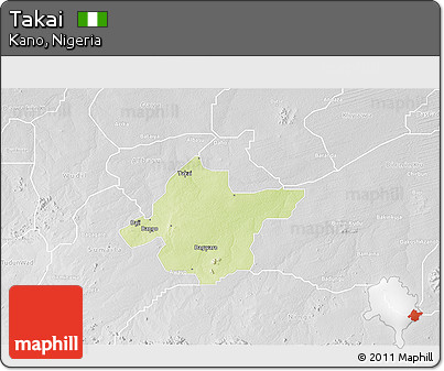 Physical 3D Map of Takai, lighten, desaturated