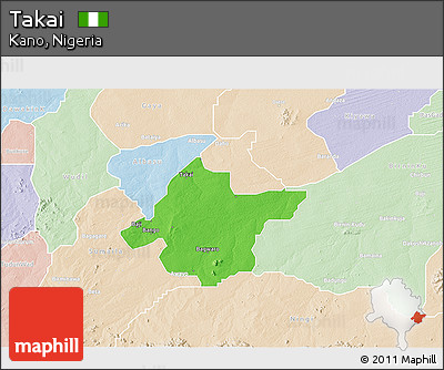Political 3D Map of Takai, lighten