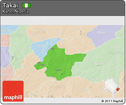 Political 3D Map of Takai, lighten