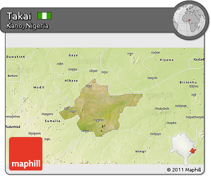 Satellite 3D Map of Takai, physical outside