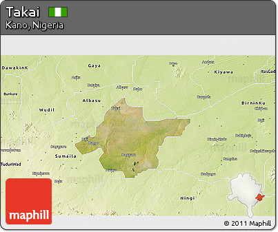 Satellite 3D Map of Takai, physical outside
