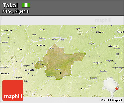 Satellite 3D Map of Takai, physical outside