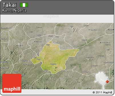 Satellite 3D Map of Takai, semi-desaturated
