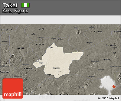 Shaded Relief 3D Map of Takai, darken