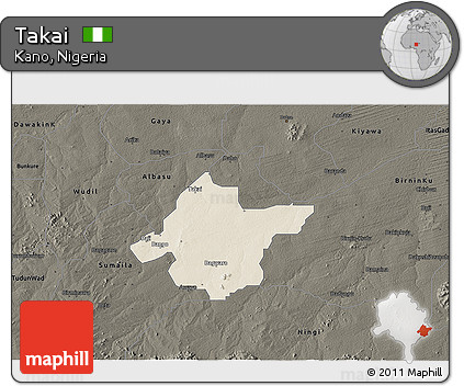 Shaded Relief 3D Map of Takai, darken
