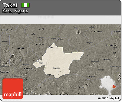Shaded Relief 3D Map of Takai, darken