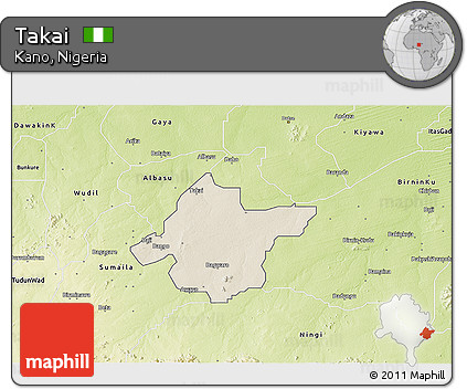 Shaded Relief 3D Map of Takai, physical outside
