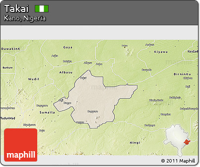Shaded Relief 3D Map of Takai, physical outside