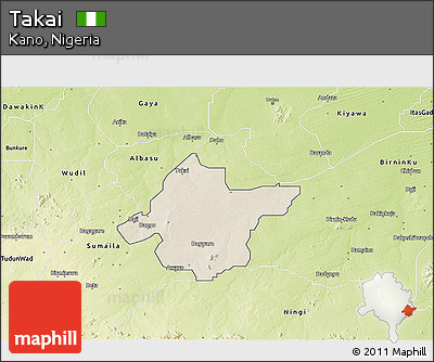 Shaded Relief 3D Map of Takai, physical outside