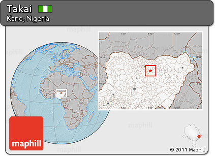 Gray Location Map of Takai, highlighted country, hill shading